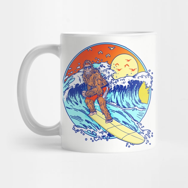 Surfing Bigfoot Funny Beach Sasquatch Surfer Waves Retro 80s by GIANTSTEPDESIGN